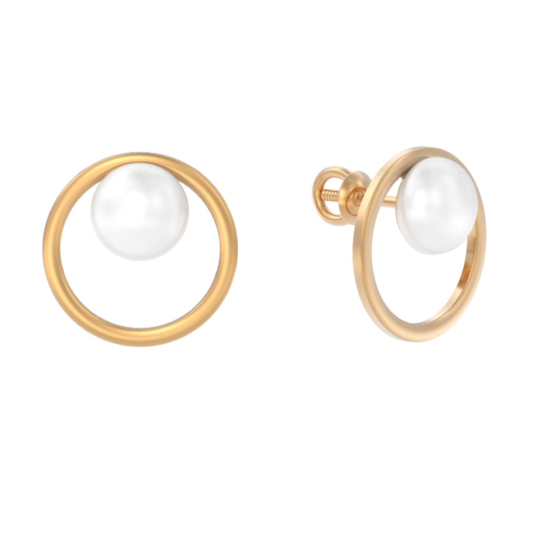 Пуссеты из золота с камнем Жемчуг фото, цены