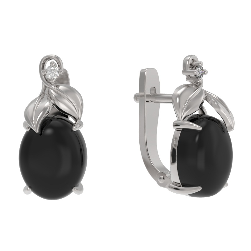 Серьги из серебра с камнем Фианит, Оникс фото, цены