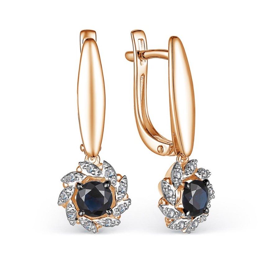 Серьги из золота с камнем Бриллиант, Сапфир фото, цены