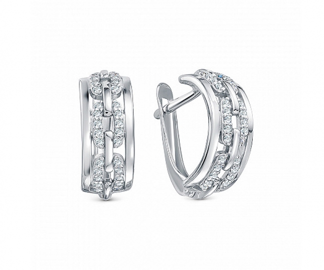 Серьги из серебра с камнем Фианит фото, цены