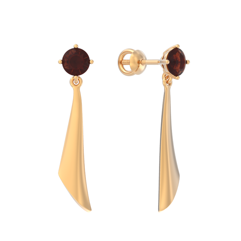 Пуссеты из золота с камнем Гранат фото, цены