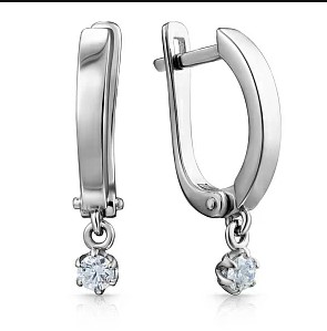 Серьги из белого золота с камнем Бриллиант фото, цены