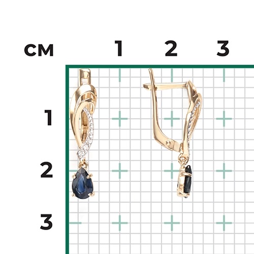 Серьги из золота с камнем Бриллиант, Сапфир фото, цены