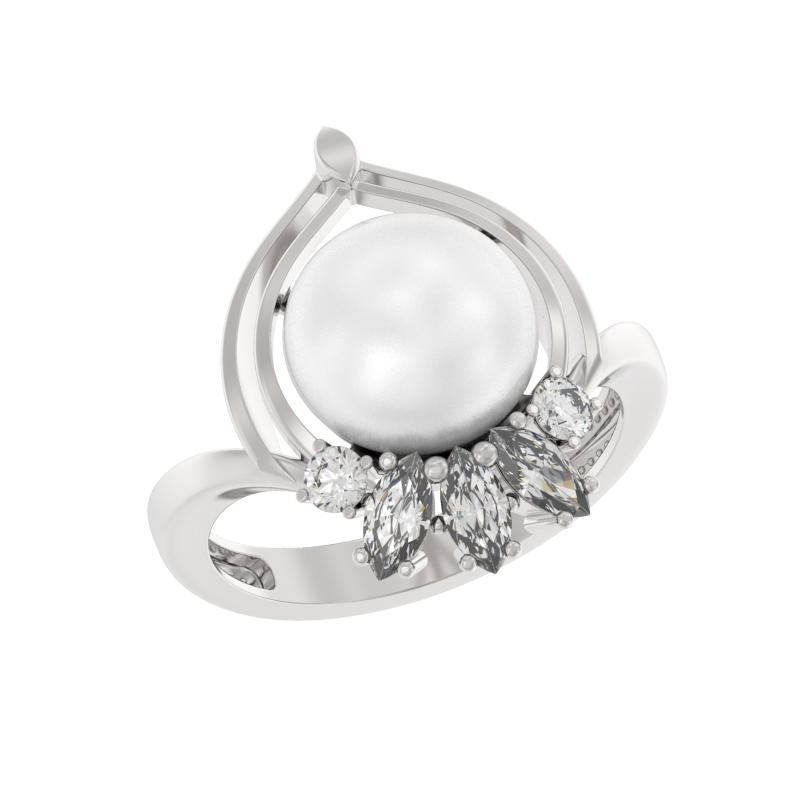 Кольцо из серебра с камнем Жемчуг, Фианит фото, цены