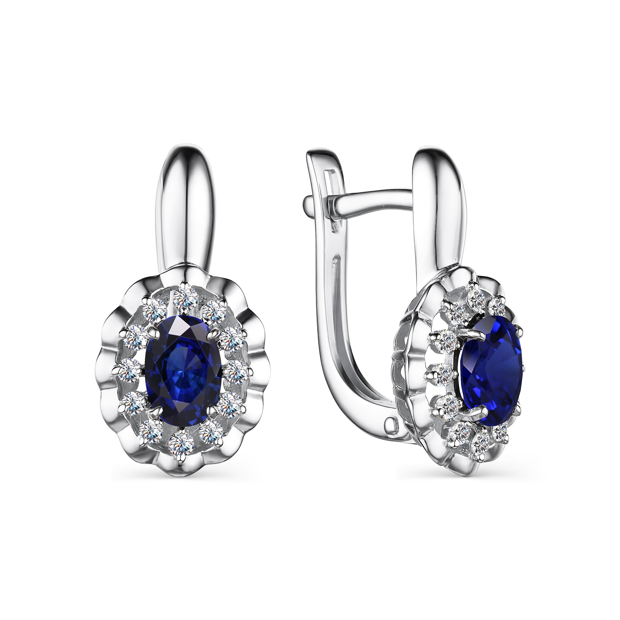 Серьги из серебра с камнем Фианит, Сапфир г/т фото, цены