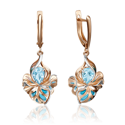 Серьги из золота с камнем Топаз, вставками эмали фото, цены