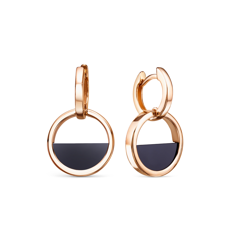 Серьги из золота с камнем Оникс фото, цены