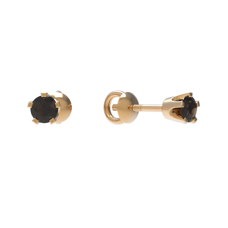 Пуссеты из золота с камнем Раухтопаз фото, цены