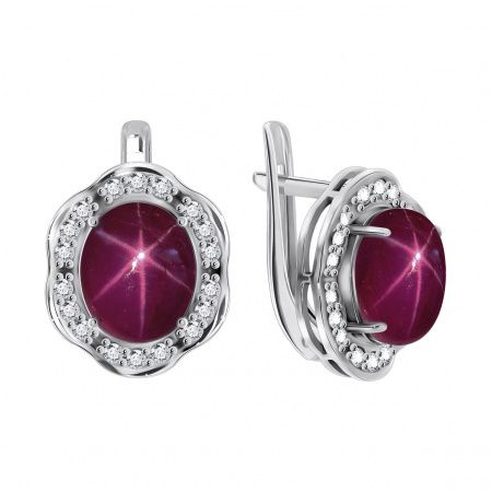 Серьги из серебра с камнем Фианит, Рубин синт фото, цены