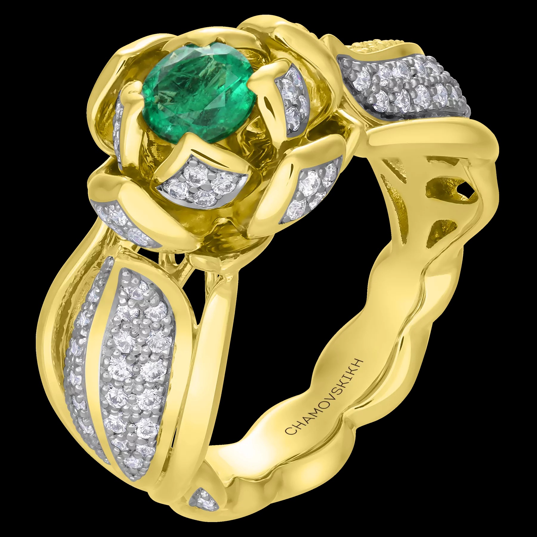 Кольцо из золота с камнем Бриллиант, Изумруд фото, цены