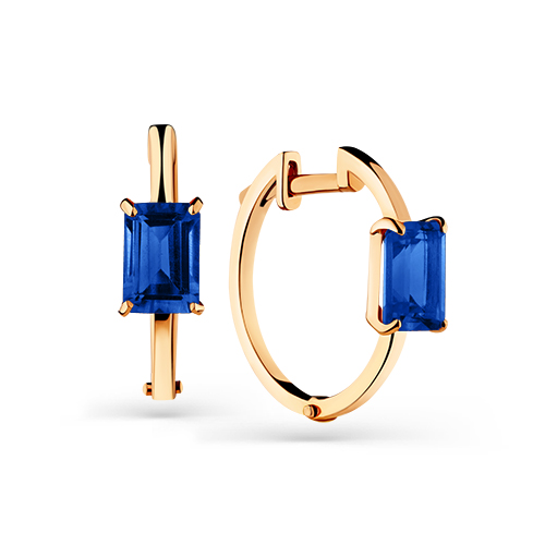 Серьги из золота с камнем Сапфир синт. фото, цены
