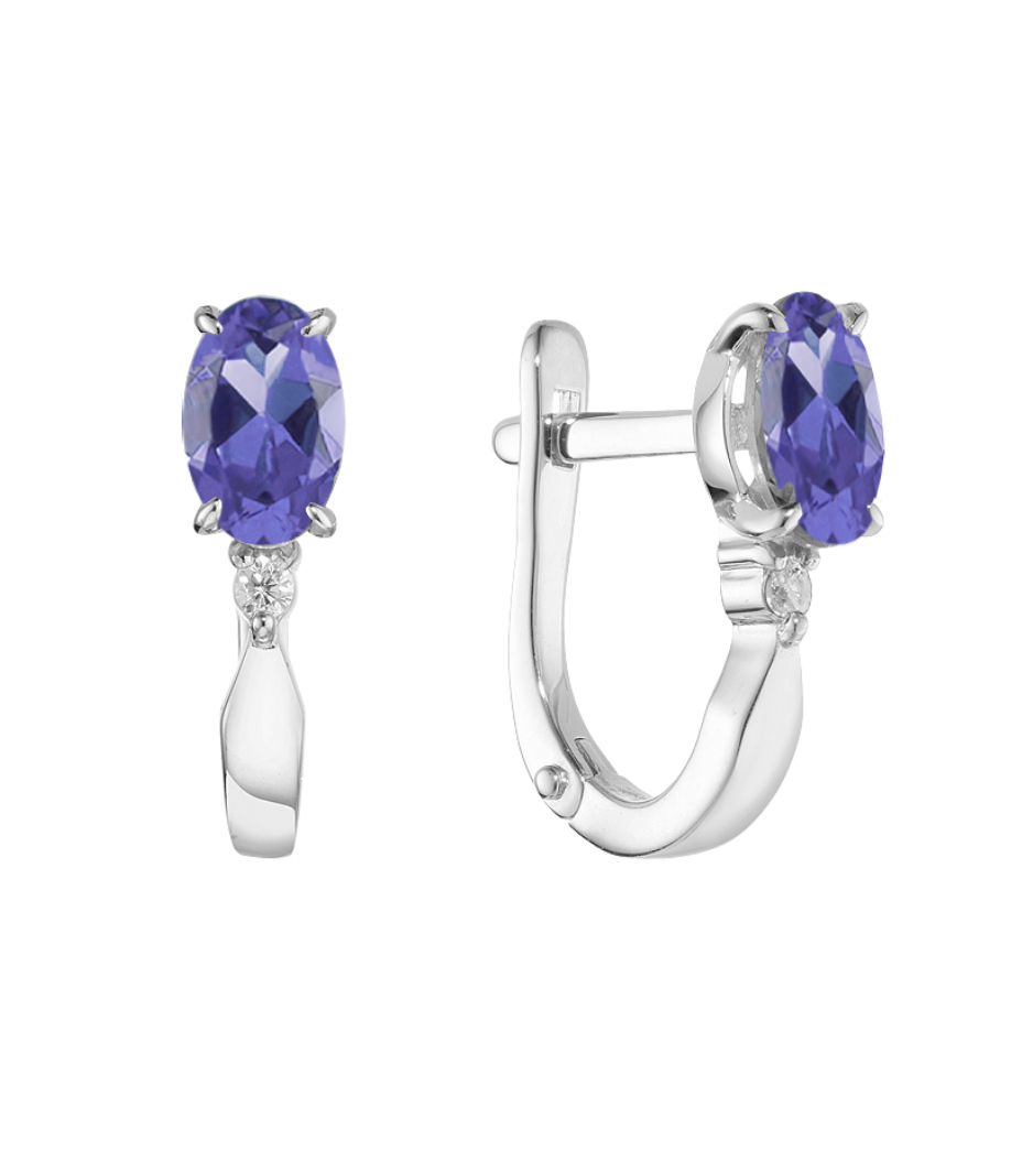 Серьги из белого золота с камнем Бриллиант, Танзанит фото, цены
