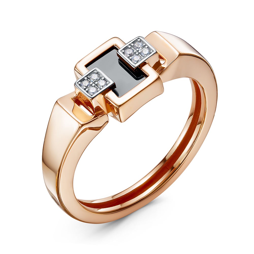 Кольцо из золота с камнем Фианит, Оникс фото, цены