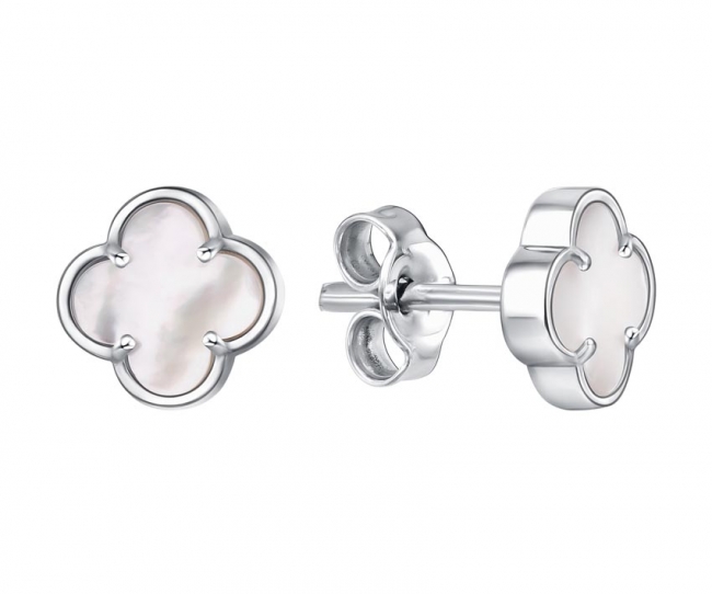 Пуссеты из серебра с камнем Перламутр фото, цены