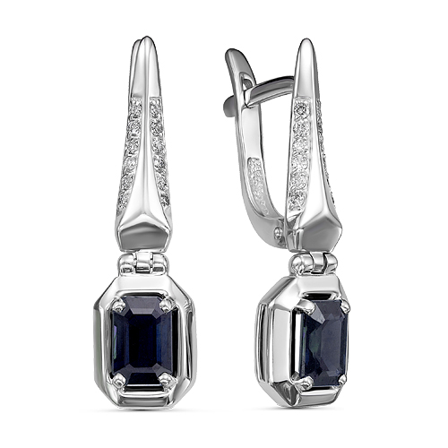 Серьги из золота с камнем Бриллиант, Сапфир фото, цены