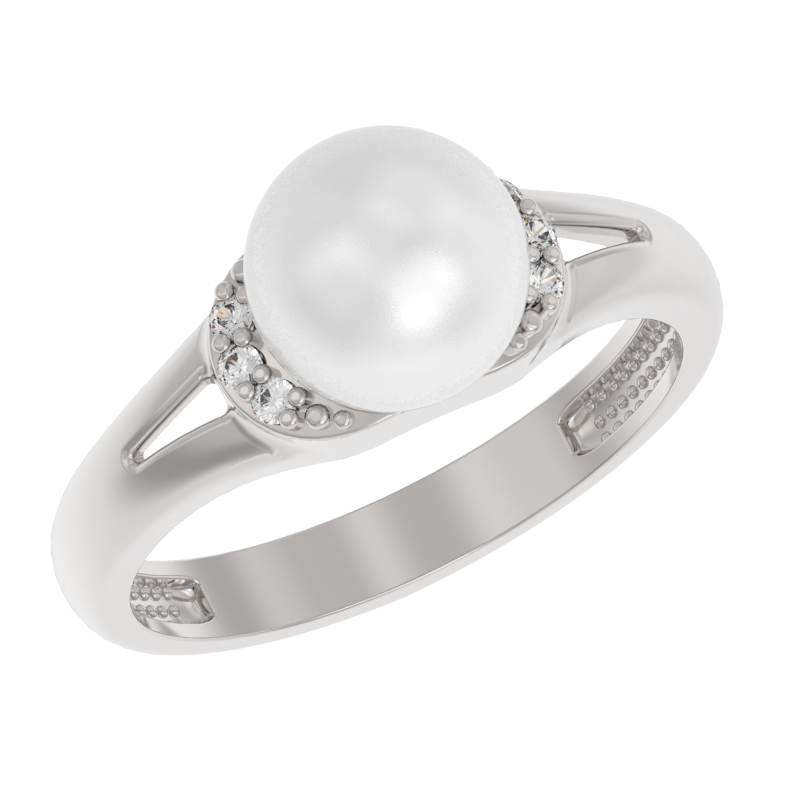Кольцо из серебра с камнем Жемчуг, Фианит фото, цены
