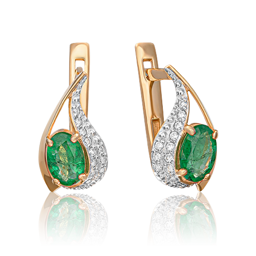 Серьги из золота с камнем Бриллиант, Изумруд фото, цены