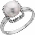 Кольцо из серебра с камнем Жемчуг, Циркон фото, цены