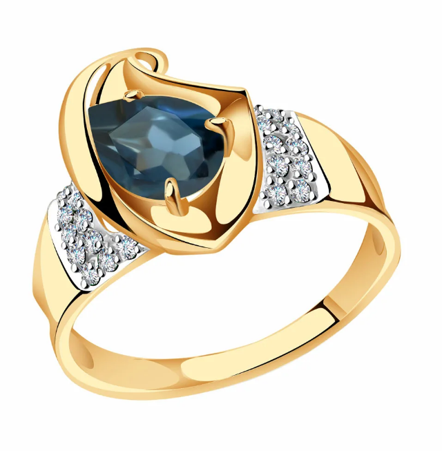 Кольцо из золота с камнем Лондон топаз, Фианит фото, цены