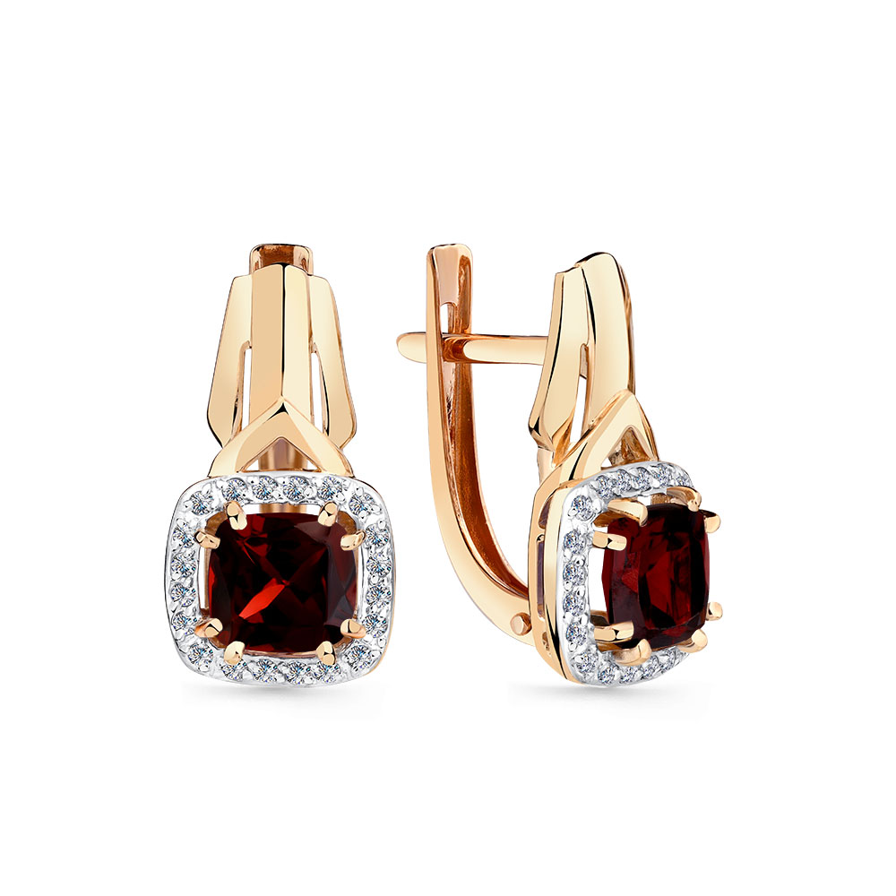 Серьги из золота с камнем Гранат, Фианит фото, цены