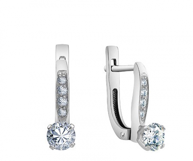 Серьги из серебра с камнем Фианит фото, цены