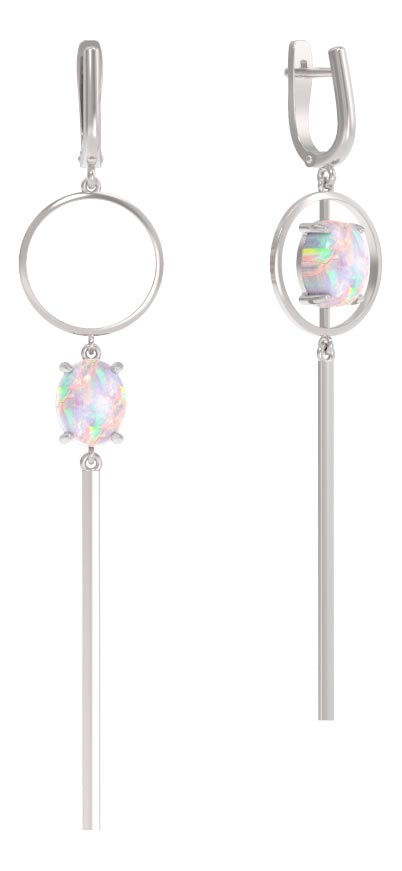 Серьги из серебра с камнем Опал иск. фото, цены