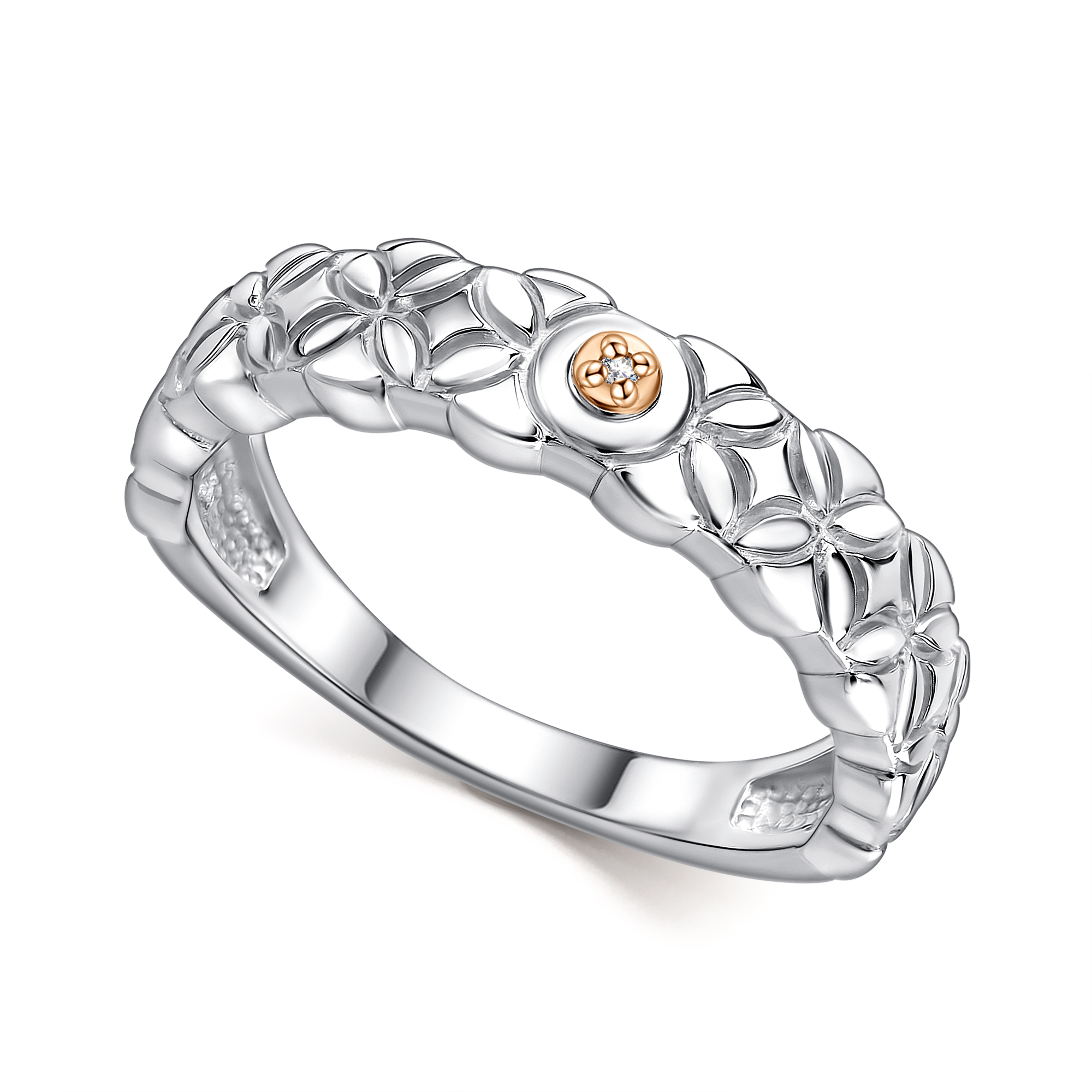 Кольцо из серебра с камнем Бриллиант, вставками золота фото, цены