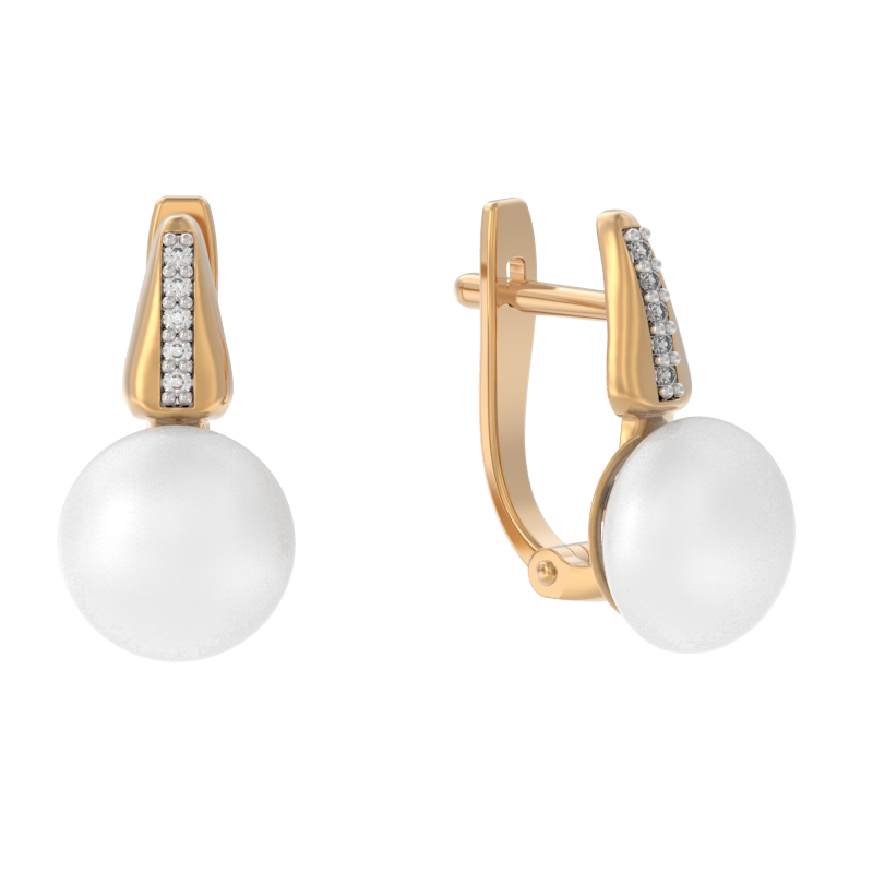 Серьги из золота с камнем Жемчуг, Фианит фото, цены