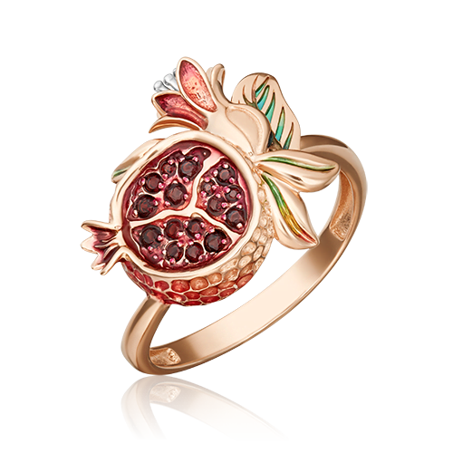 Кольцо из золота с камнем Гранат, вставками эмали фото, цены