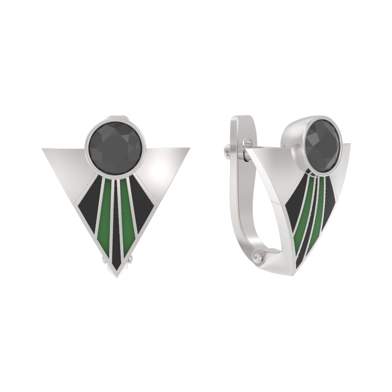 Серьги из серебра с камнем вставками эмали, Шпинель фото, цены