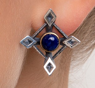 Серьги из серебра с камнем Лазурит фото, цены