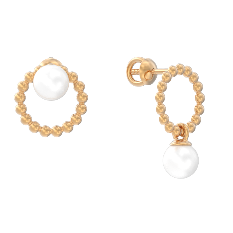 Пуссеты из золота с камнем Жемчуг фото, цены