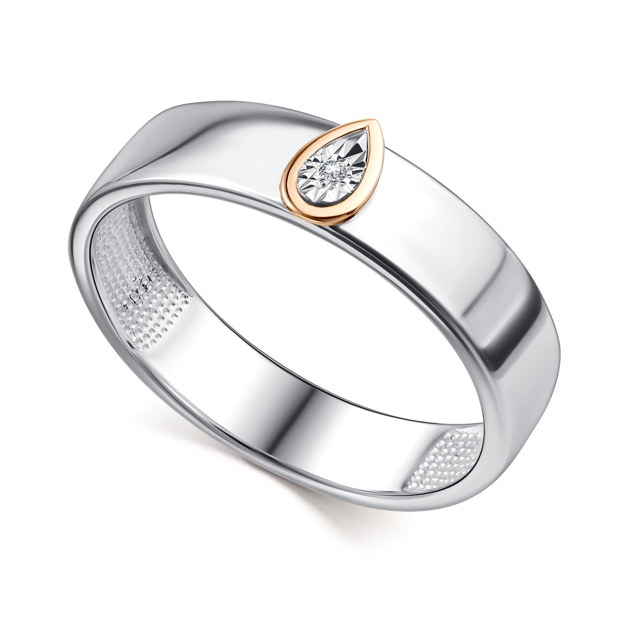 Кольцо из серебра с камнем Бриллиант, вставками золота фото, цены