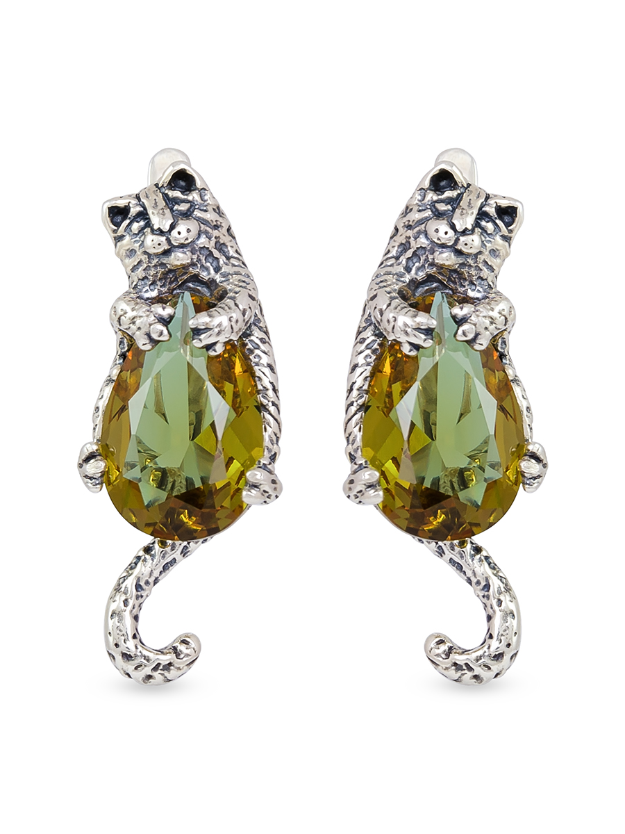 Серьги из серебра с камнем Султанит г/т фото, цены