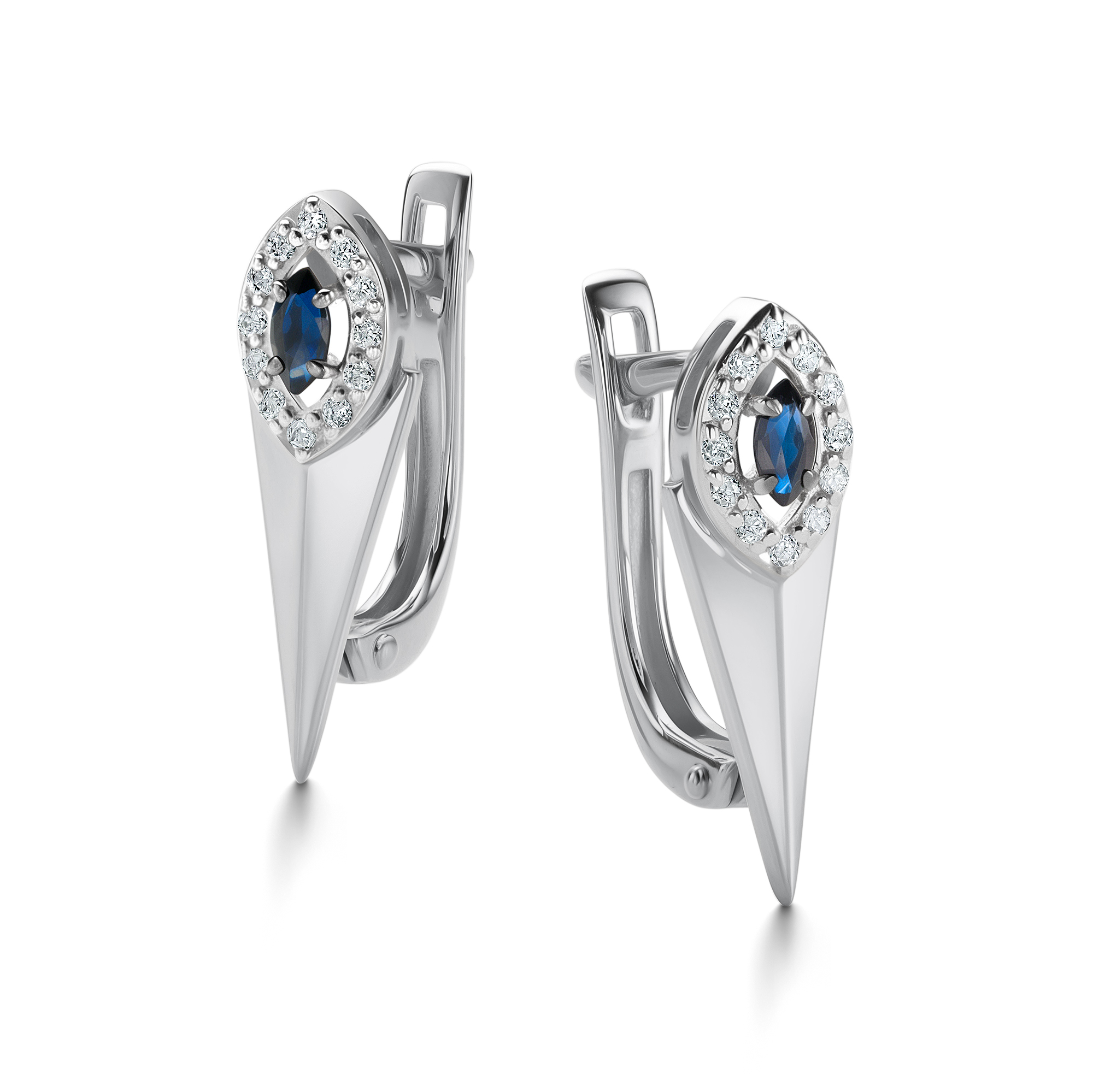 Серьги из золота с камнем Бриллиант, Сапфир фото, цены