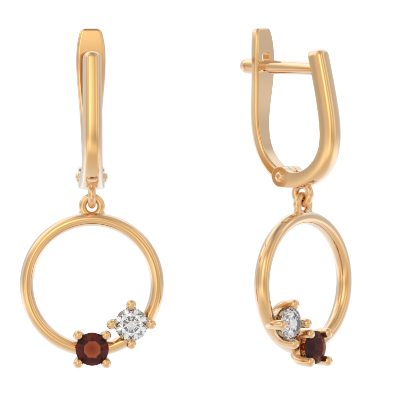 Серьги из золота с камнем Гранат, Фианит фото, цены