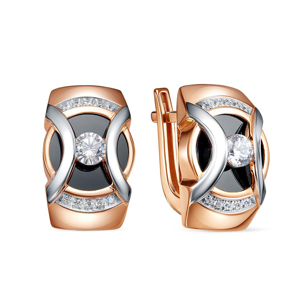 Серьги из золота с камнем Фианит, Оникс,  фото, цены