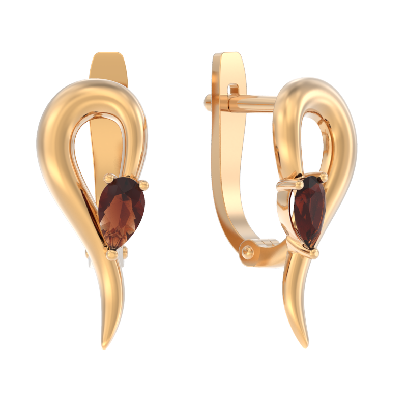 Серьги из золота с камнем Гранат фото, цены