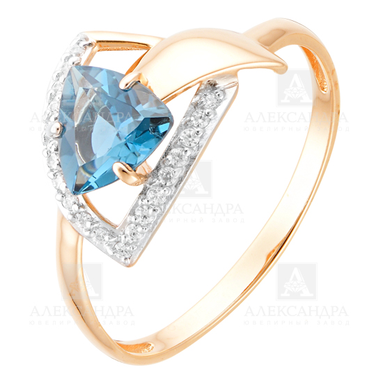 Кольцо из золота с камнем Лондон топаз, Фианит фото, цены