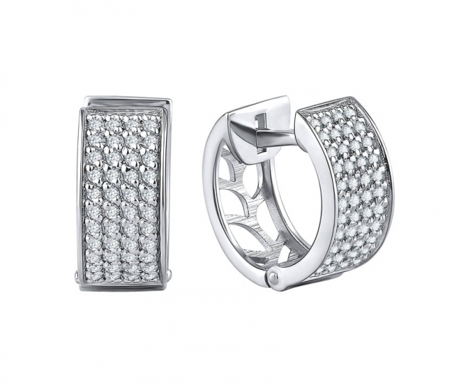 Серьги из серебра с камнем Фианит фото, цены