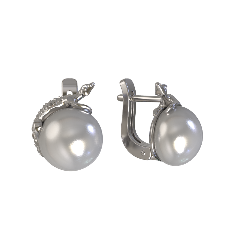 Серьги из серебра с камнем Жемчуг фото, цены