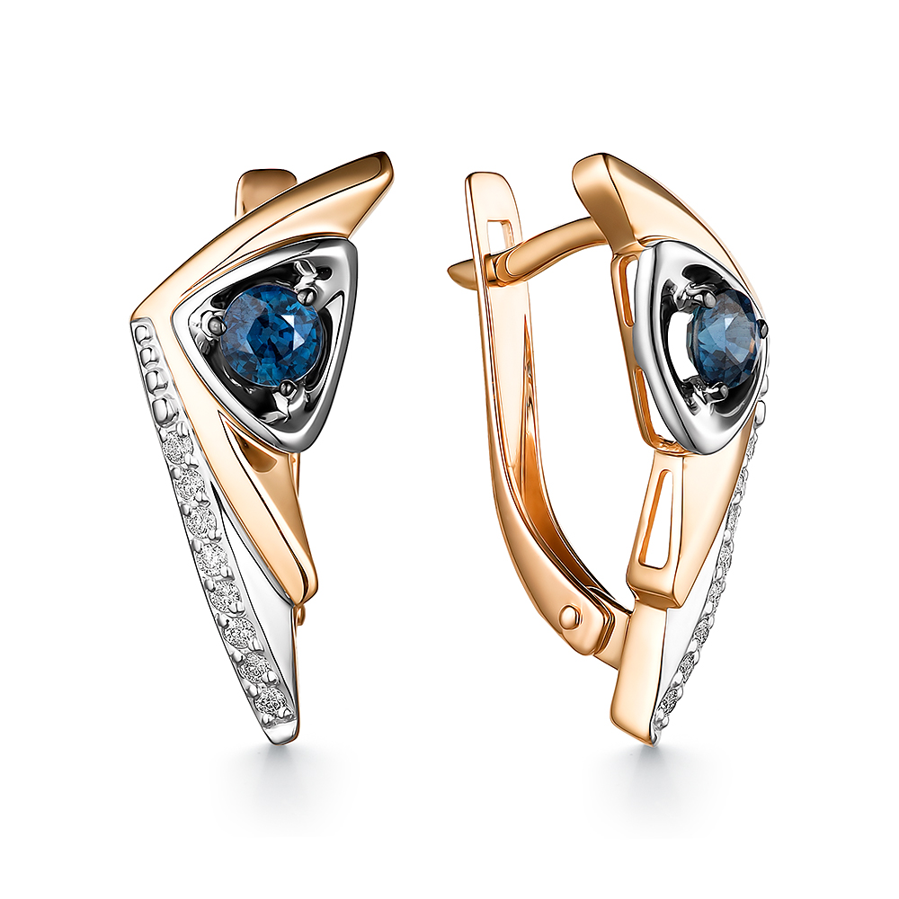 Серьги из золота с камнем Бриллиант, Сапфир фото, цены