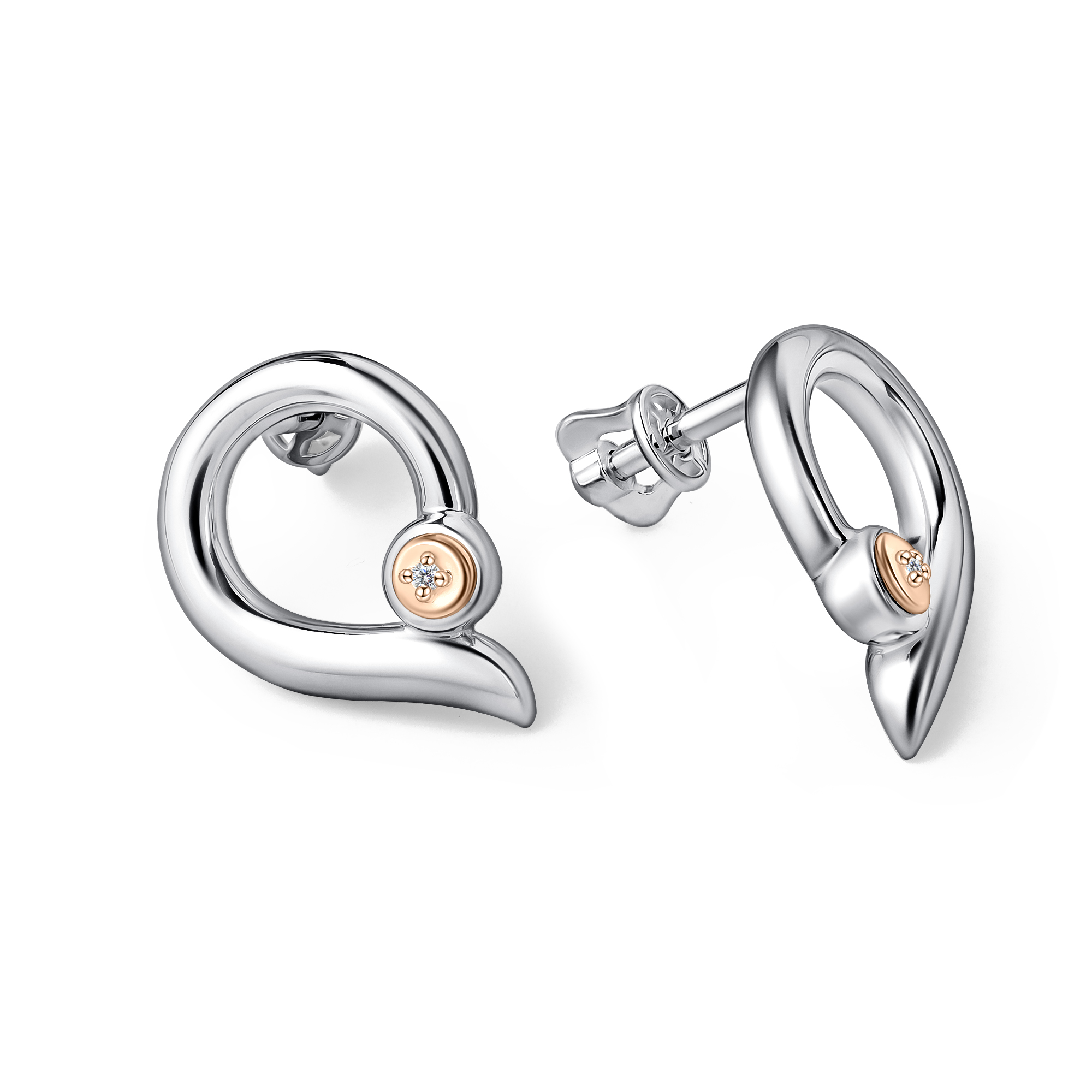 Серьги из серебра с камнем Бриллиант, вставками золота фото, цены