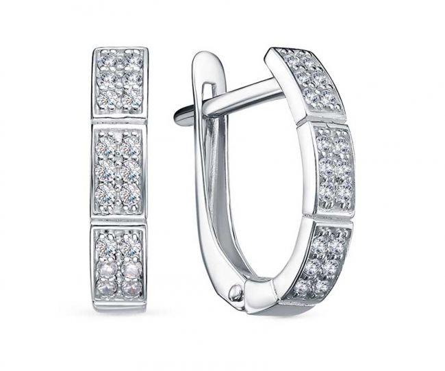 Серьги из серебра с камнем Фианит фото, цены