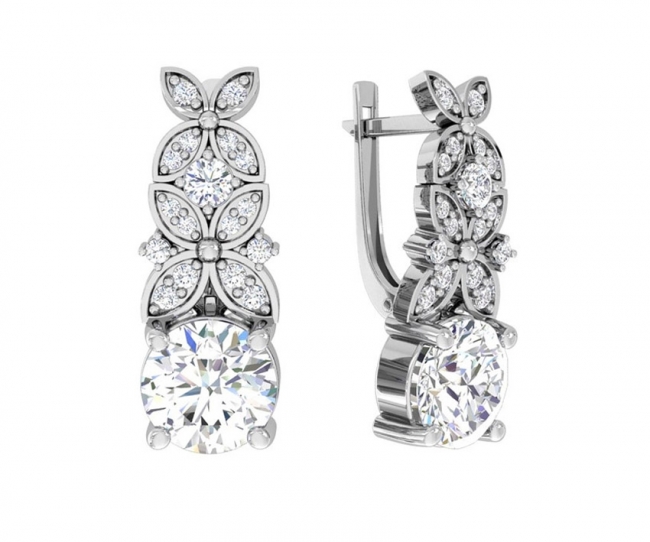 Серьги из серебра с камнем Фианит фото, цены