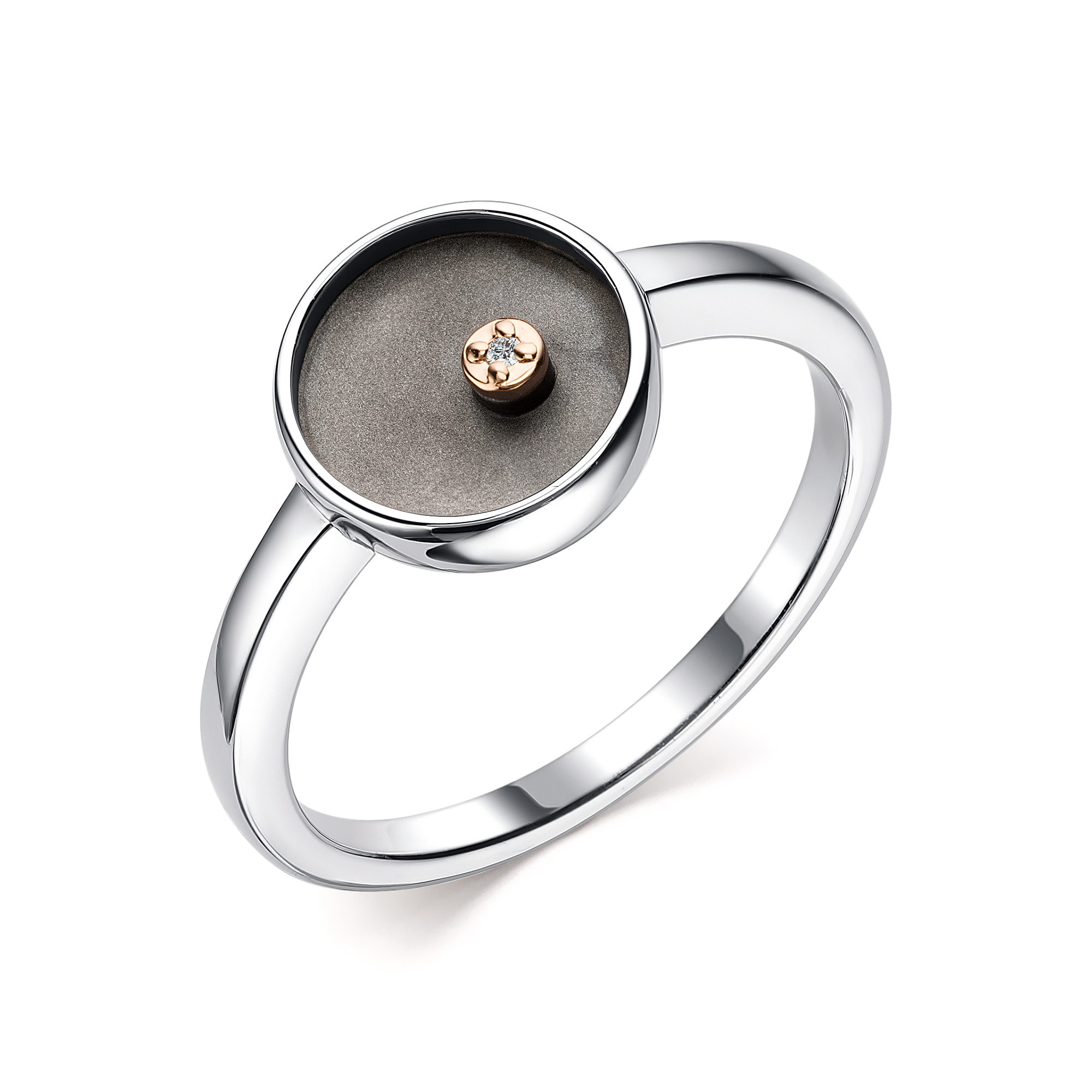 Кольцо из серебра с камнем Бриллиант, вставками золота фото, цены