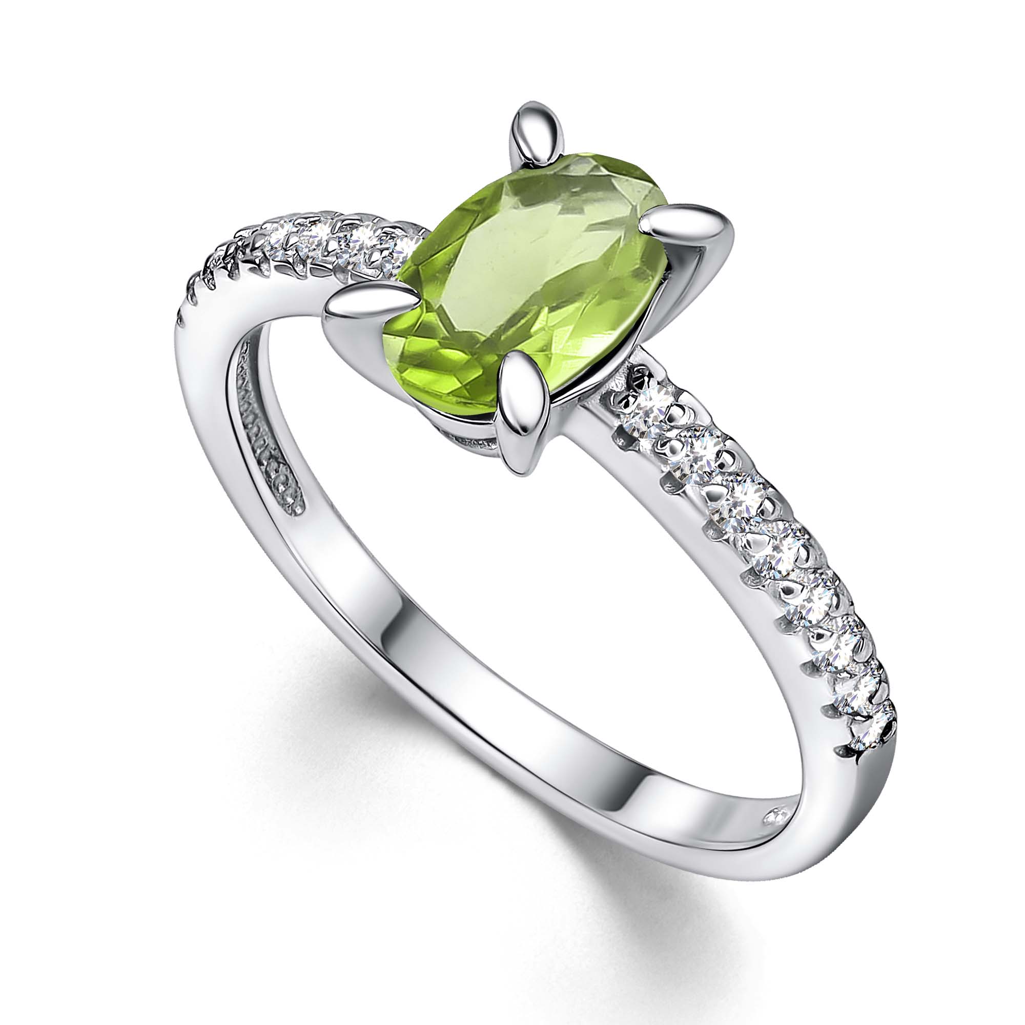 Кольцо из серебра с камнем Хризолит, Фианит фото, цены