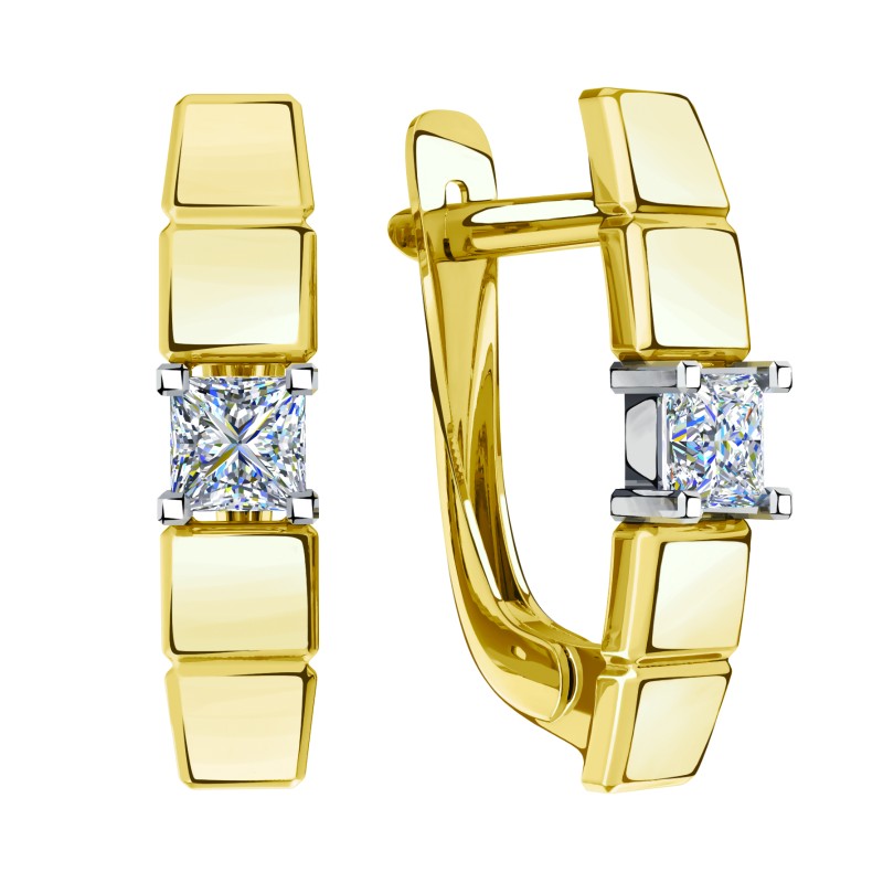 Серьги из золота с камнем Фианит фото, цены