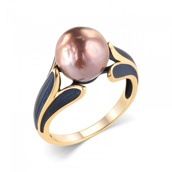 Кольцо из серебра с камнем Жемчуг, вставками эмали фото, цены