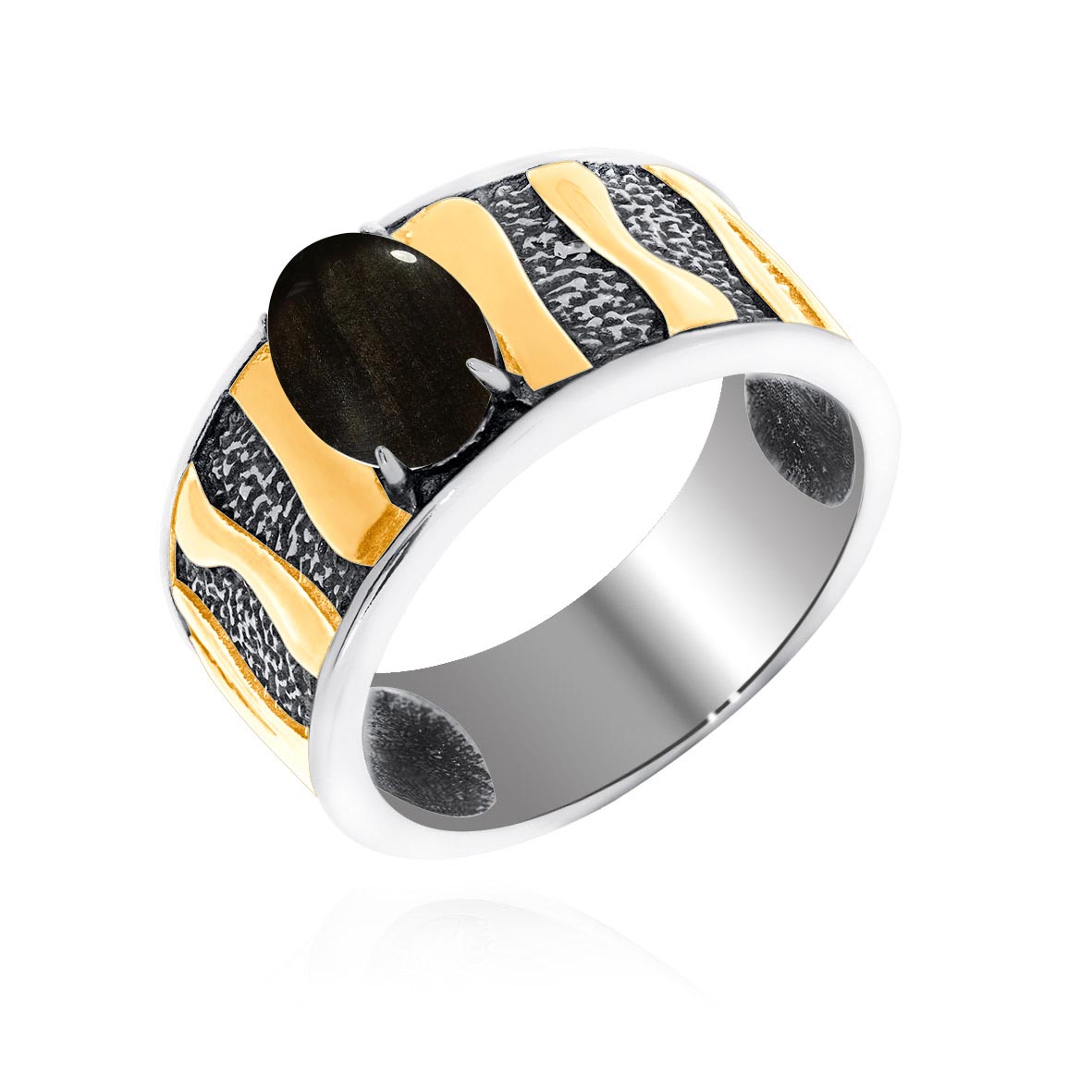 Кольцо из серебра с камнем Обсидиан фото, цены